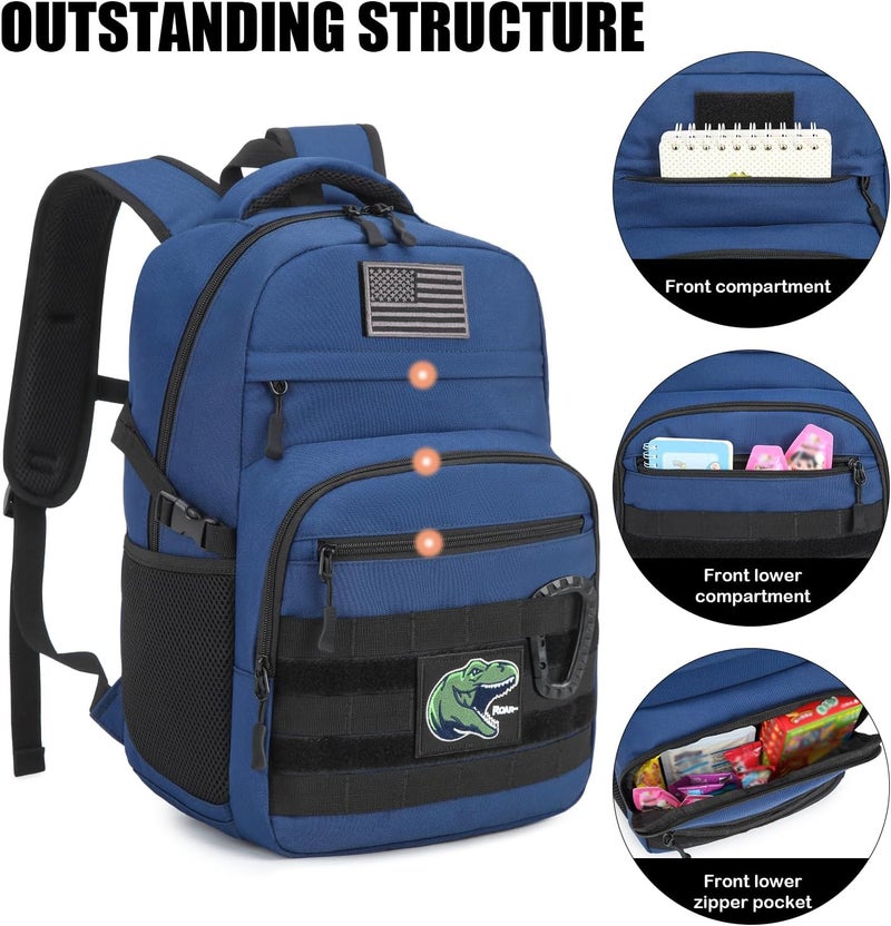 SunForMorning Kids Tactical Backpack Army Molle Bookbag Military Boys Backpack for School, Outdoor, Camping (Includes 2 Patches+1Carabiner), Blue - Image 3
